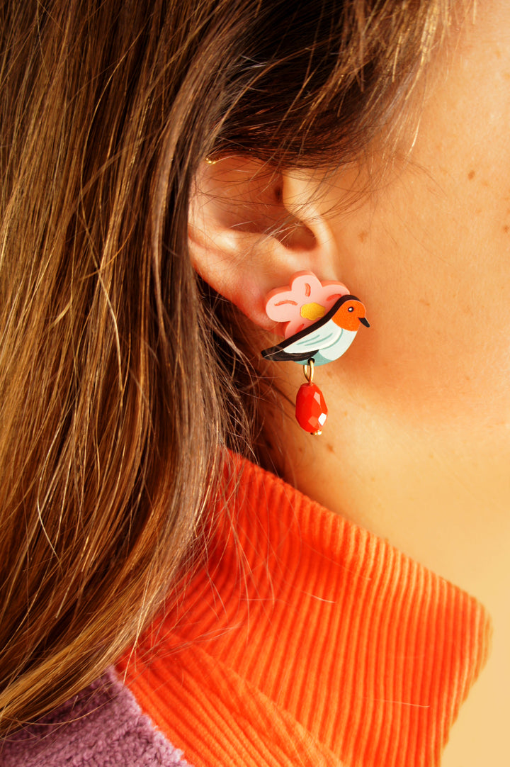 Bird and Flower Earrings by Laliblue