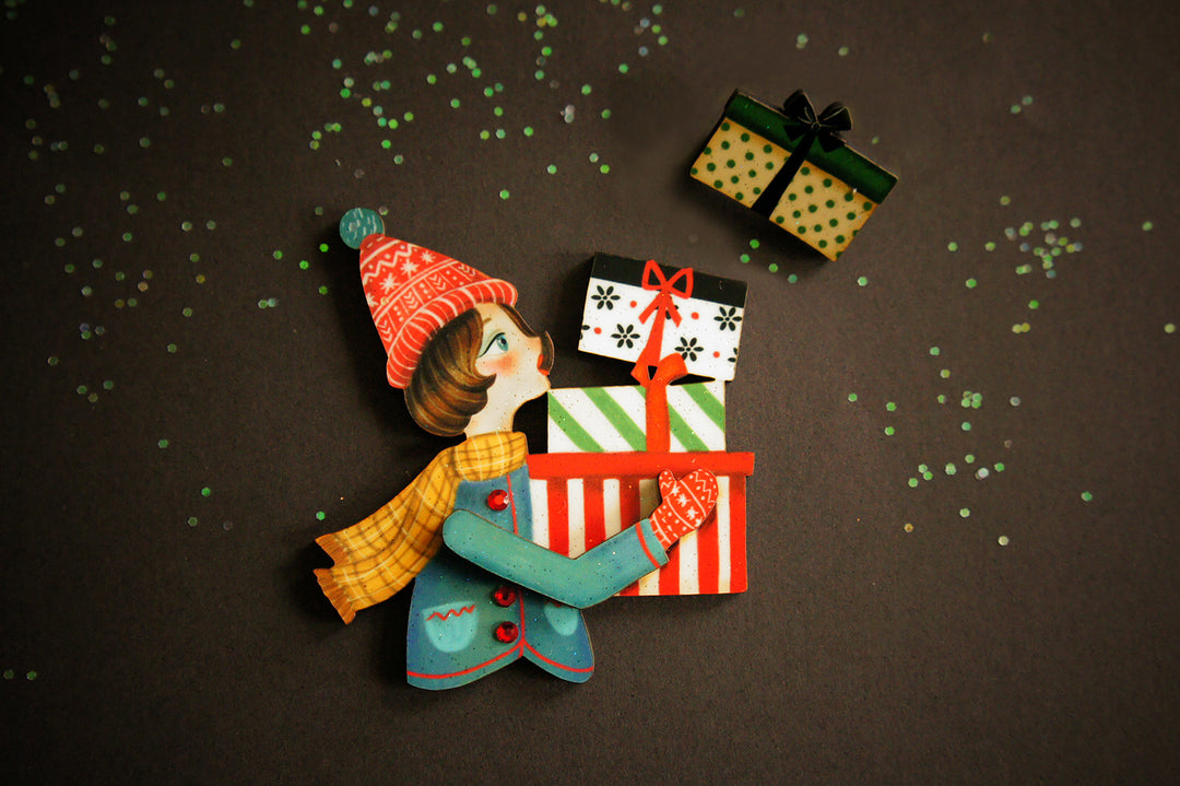 Girl with Gifts Brooch by Laliblue