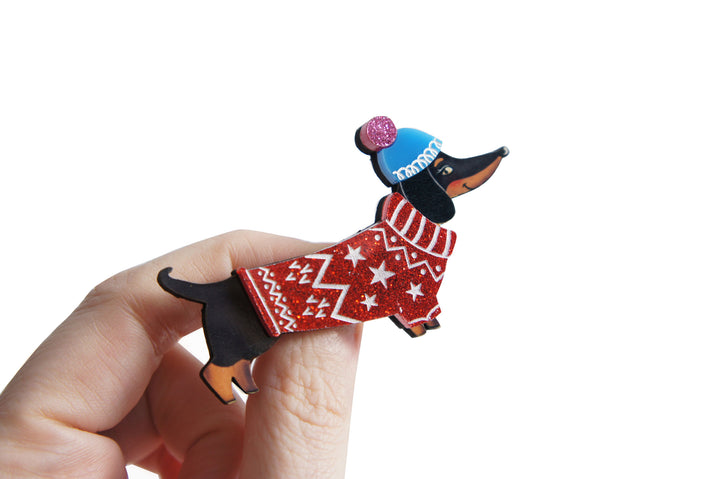 Dachshund Dog in Sweater Brooch