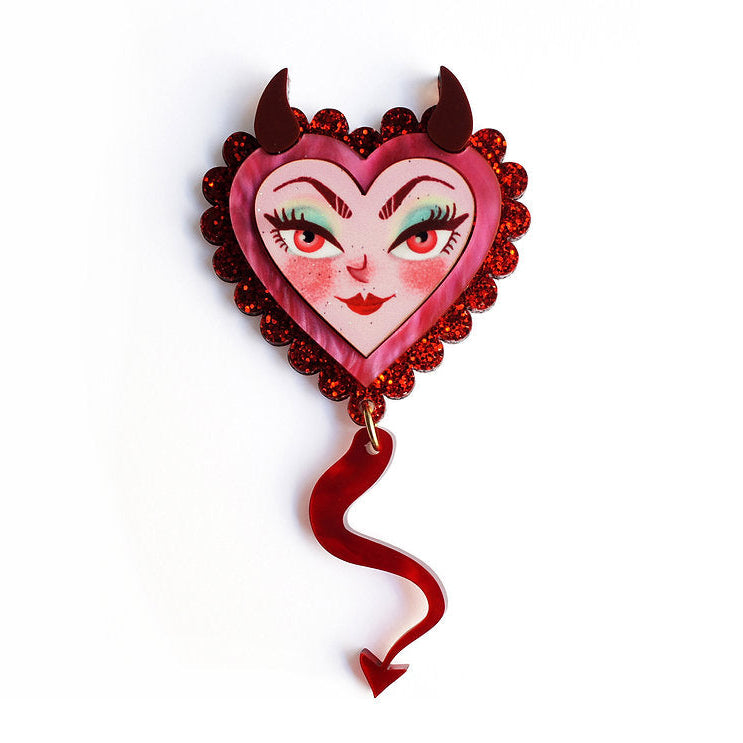 Devil Heart Brooch by Laliblue – Retro Kitschy Statement Brooch for Collectors by Laliblue, retro statement brooch, vintage-inspired design from Lipstick & Chrome