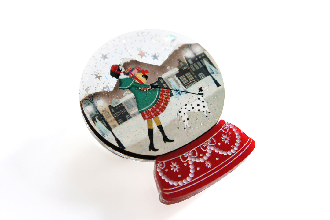 Christmas Shopping Snow Globe Brooch