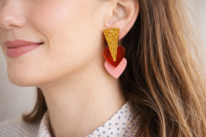 Pink Hearts Earrings by Laliblue