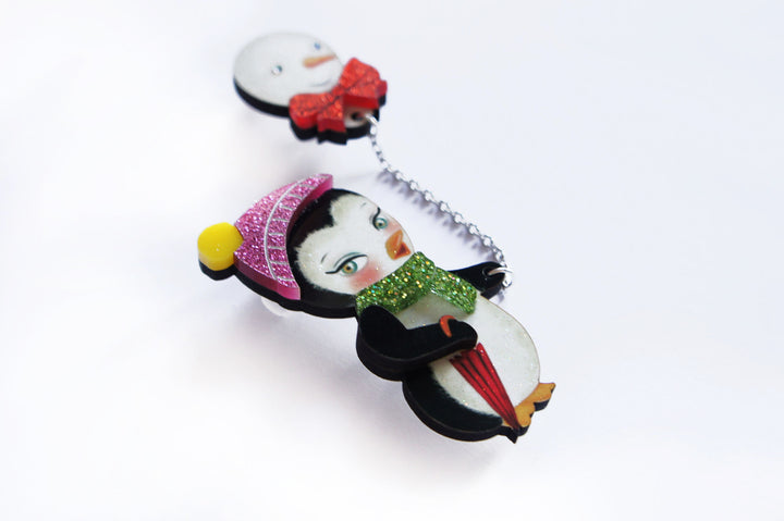Festive Penguin with Balloon Brooch