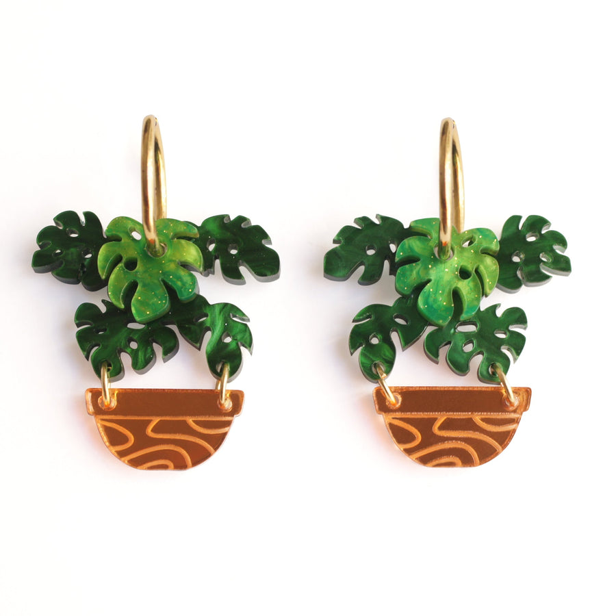 Monstera Hoop Earrings
