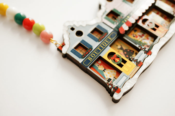 Sweet shop on Christmas street necklace, LaliBlue Christmas jewelry, sweet shop