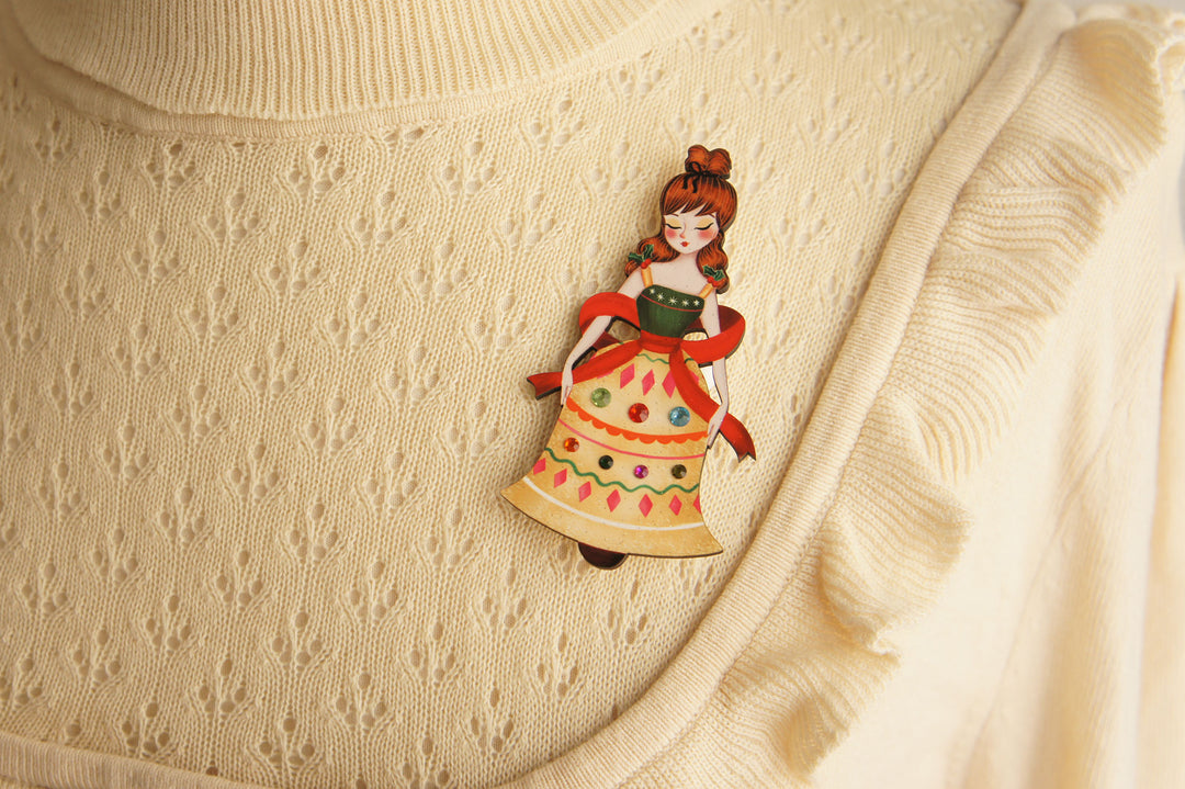Christmas Bell Girl Brooch by Laliblue