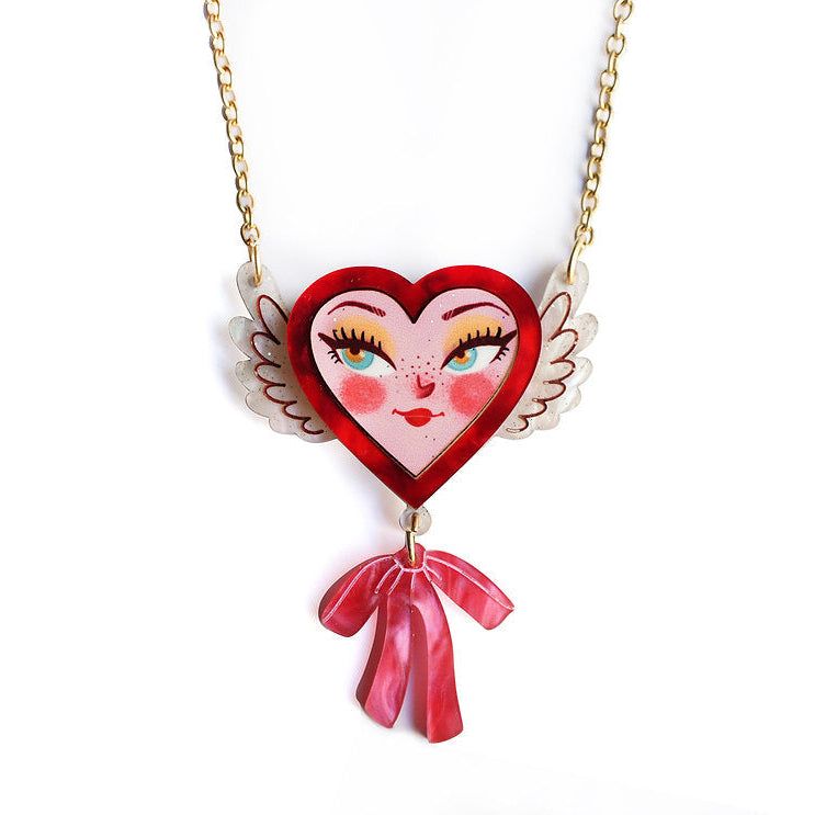 Heart with Wings Necklace by Laliblue – Retro Statement Necklace Vintage Inspired by Laliblue, retro statement necklace, vintage-inspired design from Lipstick & Chrome