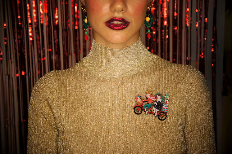 Friends on a Bicycle Brooch
