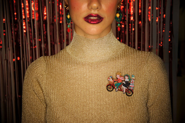 Friends on a Bicycle Brooch
