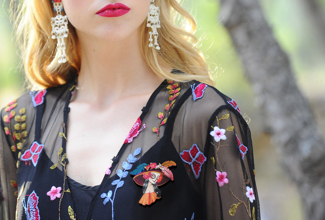 Mexican Catrina Brooch by Laliblue