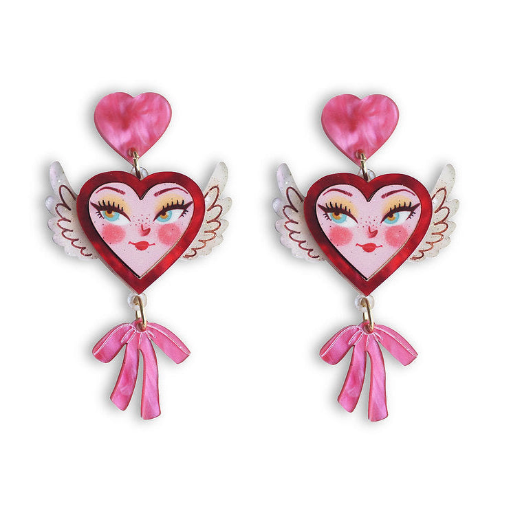 Heart with Wings Earrings by Laliblue – Retro Statement Jewelry Laliblue by Laliblue, retro statement earrings, vintage-inspired design from Lipstick & Chrome