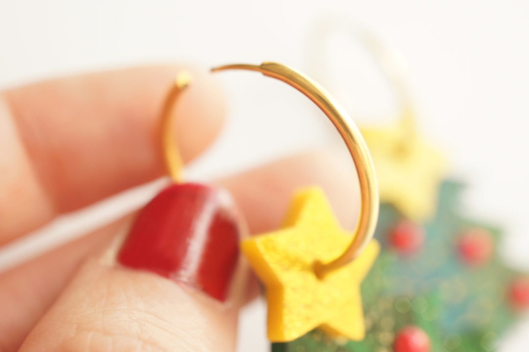 Christmas tree earrings scale view, LaliBlue Christmas jewelry, pre-order