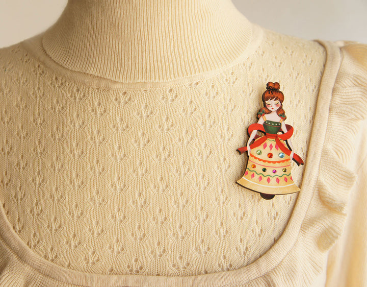 Christmas Bell Girl Brooch by Laliblue
