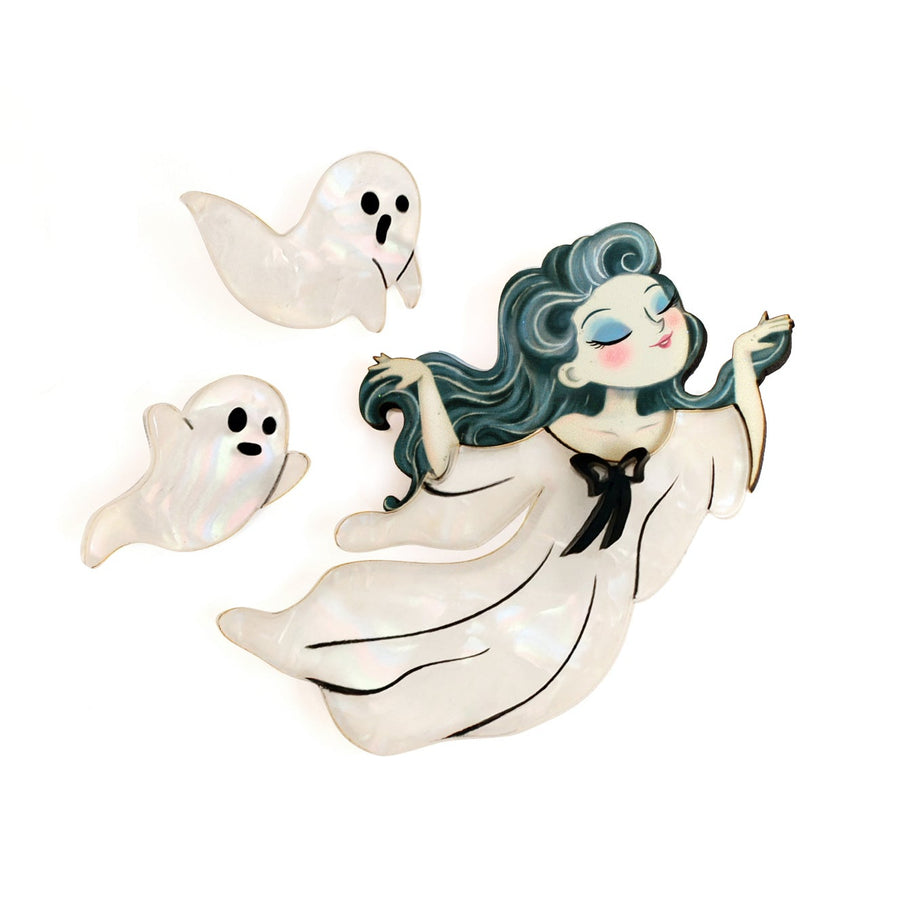 Ghost gang set of 3 articulated brooches — Halloween haunted ghost jewelry set — LaliBlue Midnight Cinema
