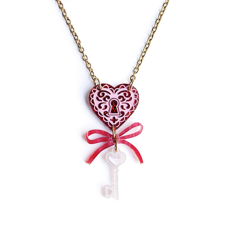 Heart with Key Necklace by Laliblue – Retro Statement Necklace Vintage Inspired by Laliblue, retro statement necklace, vintage-inspired design from Lipstick & Chrome