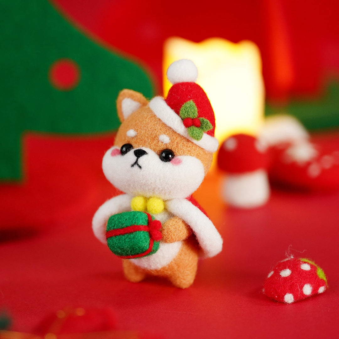 Christmas Bunny, Shiba Inu, Cat and Santa Needle Felting Kit. Wizardi DIY Wool Craft Kit F07N8-Z-06