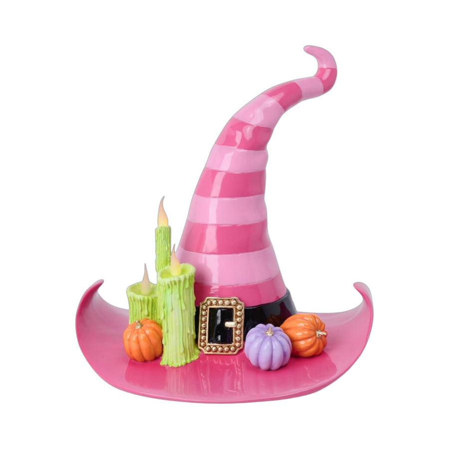 17 inch pink witch hat with LED lighting, December Diamonds Halloween decor