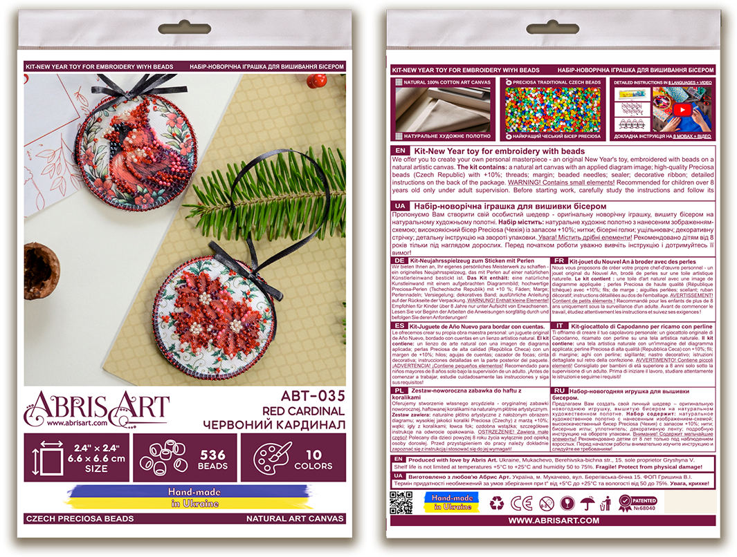 Bead Embroidery Kit Decoration - Red cardinal ABT-035