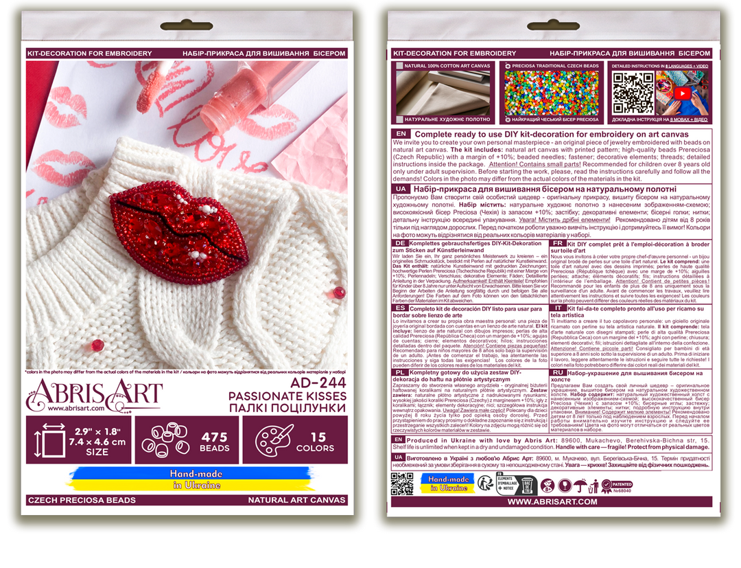 Passionate Kisses Bead Embroidery Brooch Decoration Kit by Abris Art AD-244