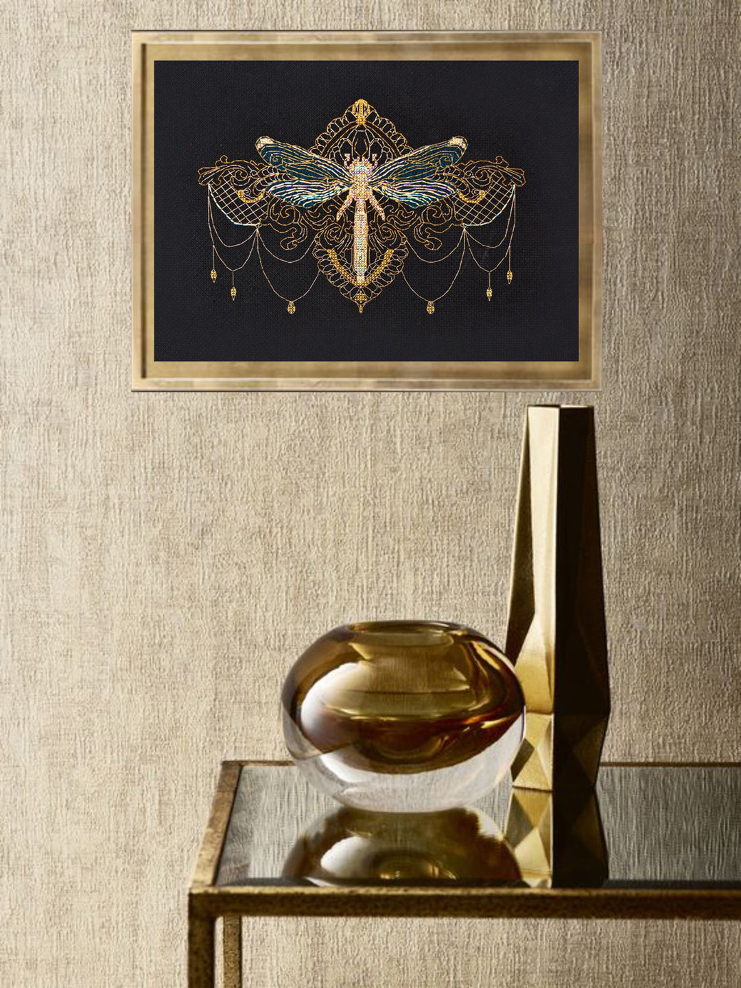 Counted Cross stitch kit - Golden dragonfly