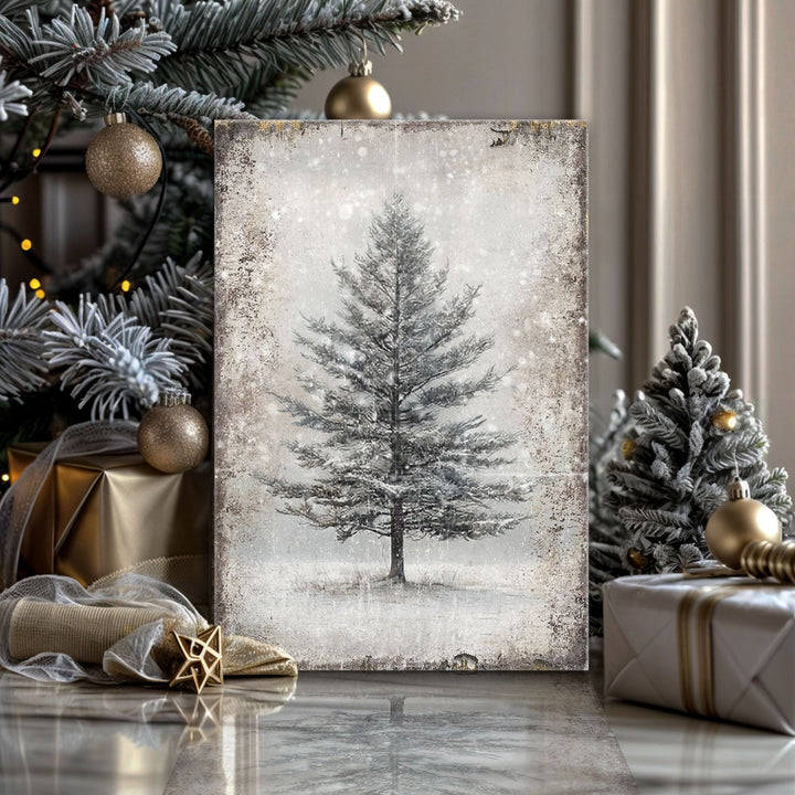 Vintage Christmas Tree Wall Art with Free Mystery Gift