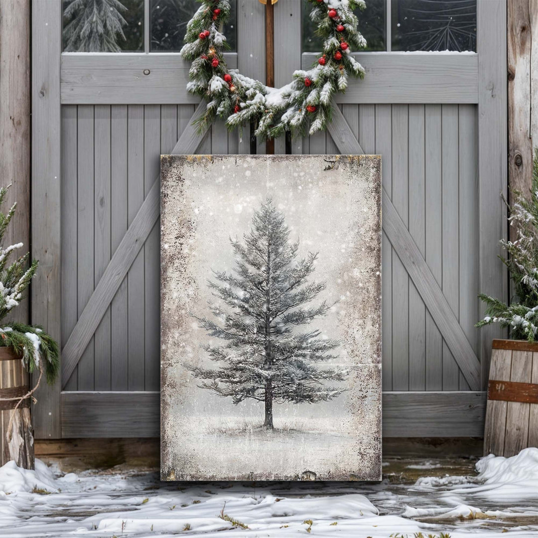 Vintage Christmas Tree Wall Art with Free Personalized Christmas Card