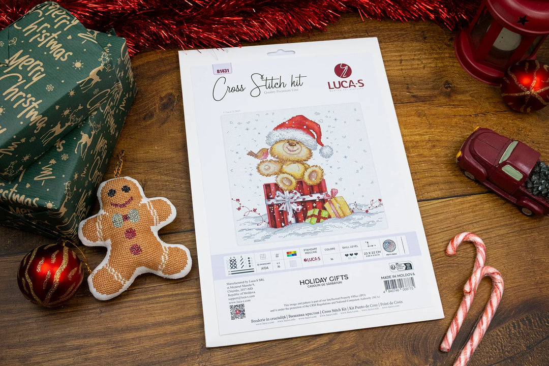 Holiday Gifts Counted Cross-Stitch Kit by Luca-S B1431L