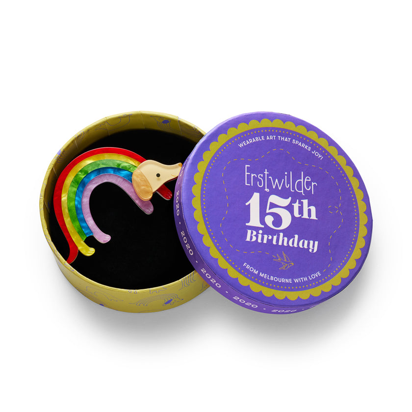 Rainbow Ruff Brooch by Erstwilder - styled model photo
