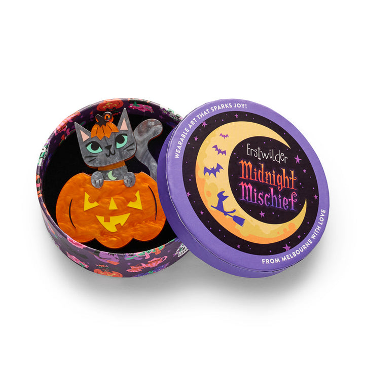 Cat O'Lantern Brooch by Erstwilder – back detail | Midnight Mischief Halloween Collection