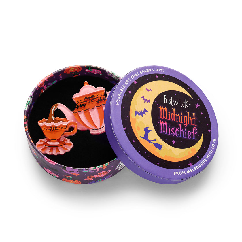 Spills and Spells Brooch by Erstwilder – back detail | Midnight Mischief Halloween Collection