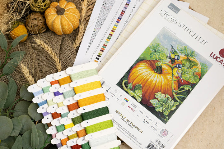 Birdies On Pumpkin Counted Cross-Stitch Kit by Luca-S BU5094L