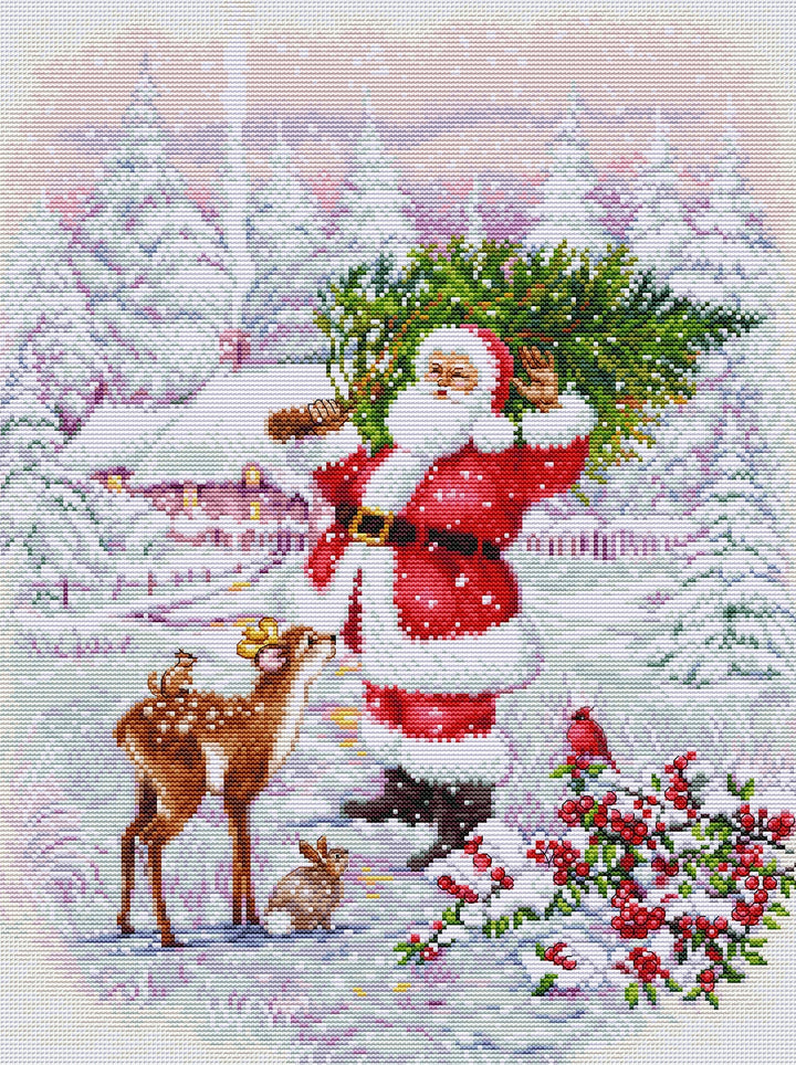 Santa With Tree Counted Cross-Stitch Kit by Luca-S BU5098L