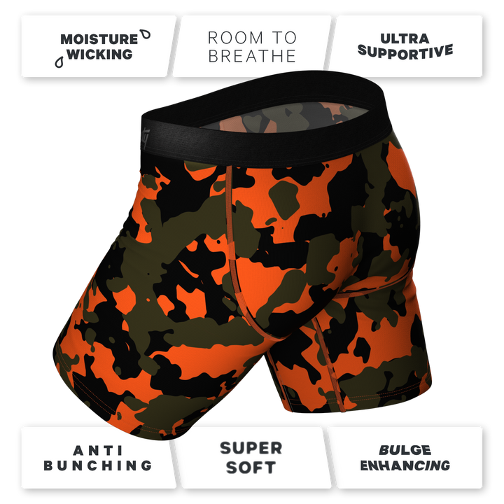 The Bambi Bunchers | Orange Camo Deer Long Leg Ball Hammock® Pouch Underwear With Fly