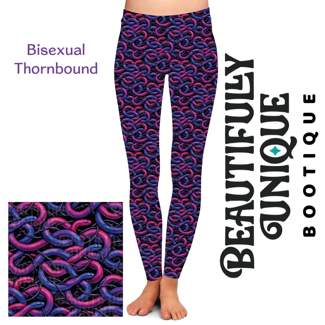 Bisexual Thornbound Exclusive Leggings - High-quality Handcrafted Vibrant LGBTQ+ Pride