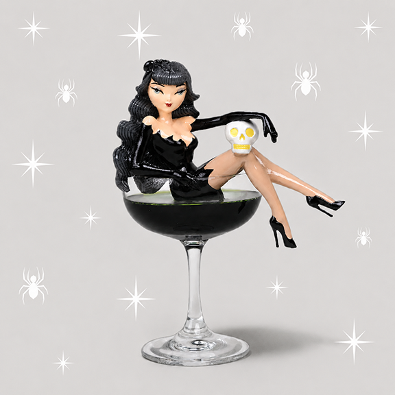 Black Widow Witch 8" Witch in Martini Glass Figurine | December Diamonds