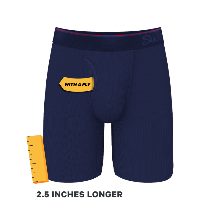 The Blueberry Pie | Red Tip Navy Long Leg Ball Hammock® Pouch Underwear With Fly