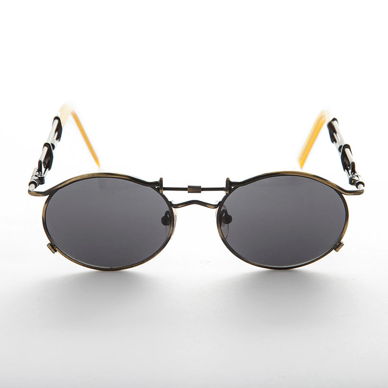 Vintage Steampunk Sunglass with Oval Lens and Intricate Temple Design - Cyrus