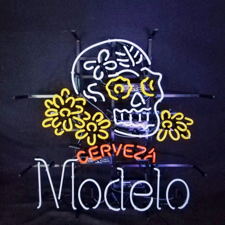 Cerveza Modelo Beer Skull Bone Neon Signs