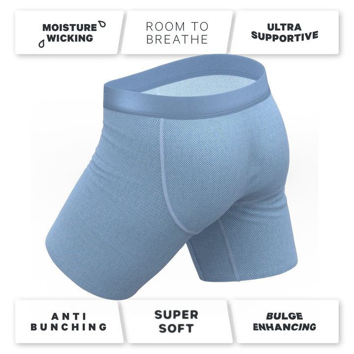 The Chambray All Day | Blue Chambray Long Leg Ball Hammock® Pouch Underwear With Fly