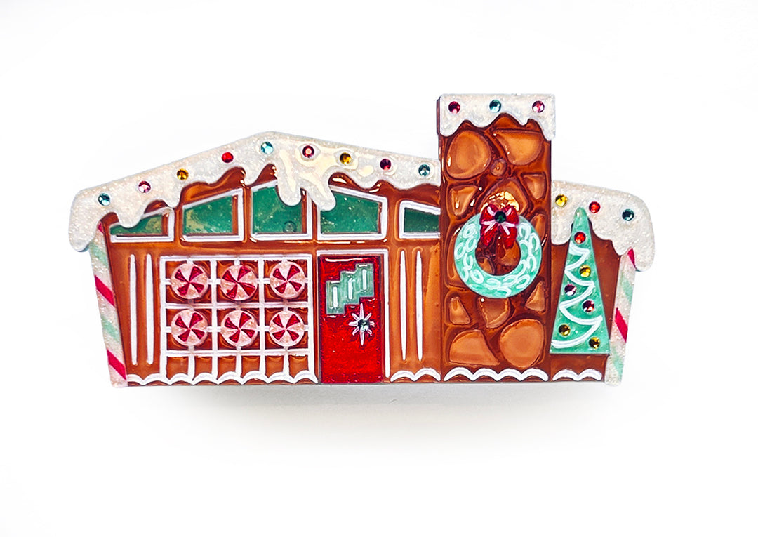 Christmas MCM Dream House Brooch by 50's Vintage Dame and Lipstick & Chrome. Holiday Gingerbread pin.