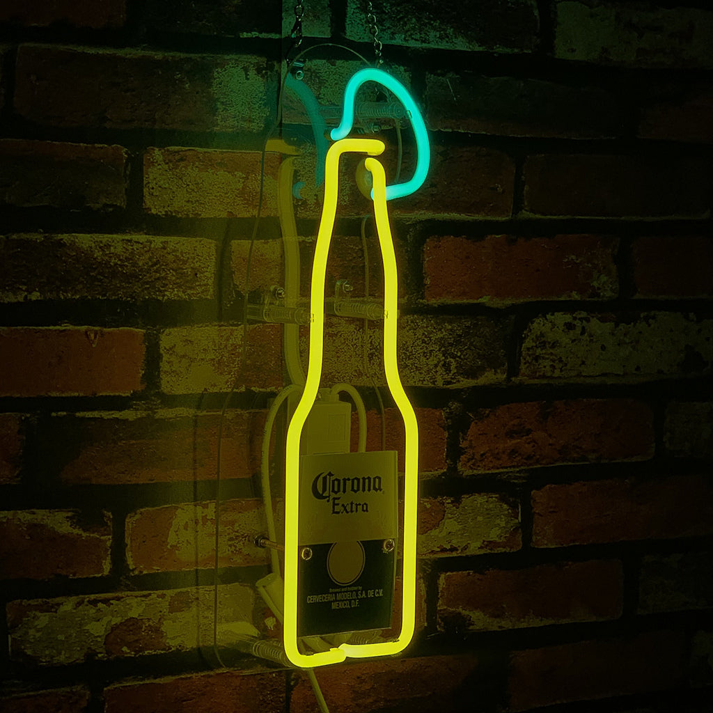 Corona Extra Bottle with Lime Neon Signs