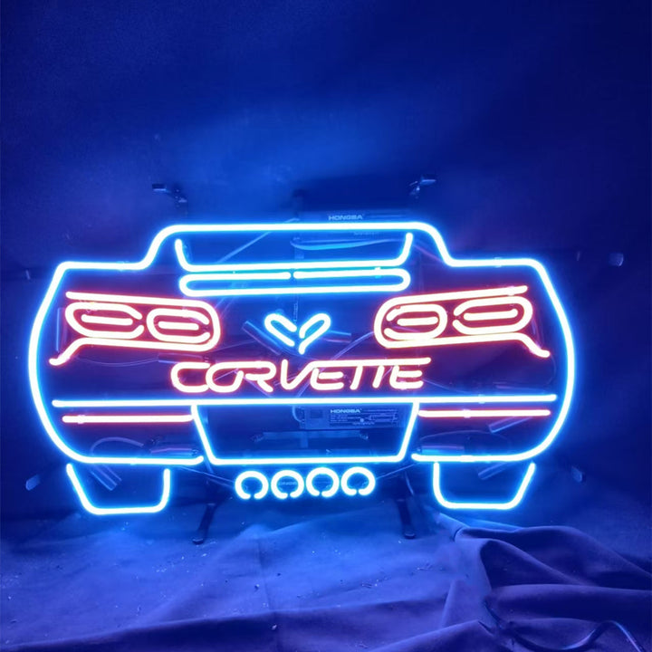 Corvette  Blue Auto Car Neon Signs