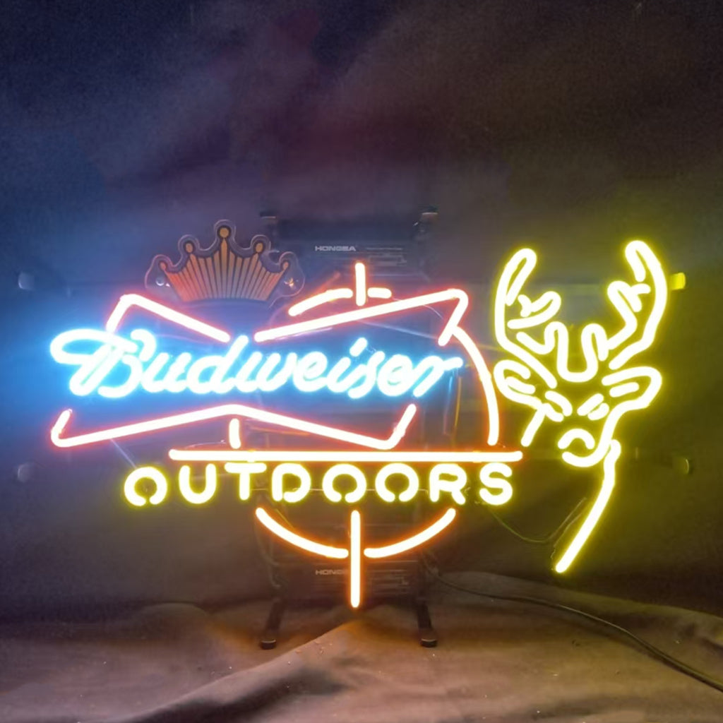 Budweiser Outdoors Deer with Crown Neon Signs