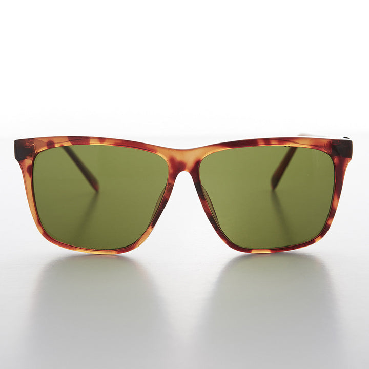 Large Square Vintage Sunglass with Olive Green Lens - Denmark
