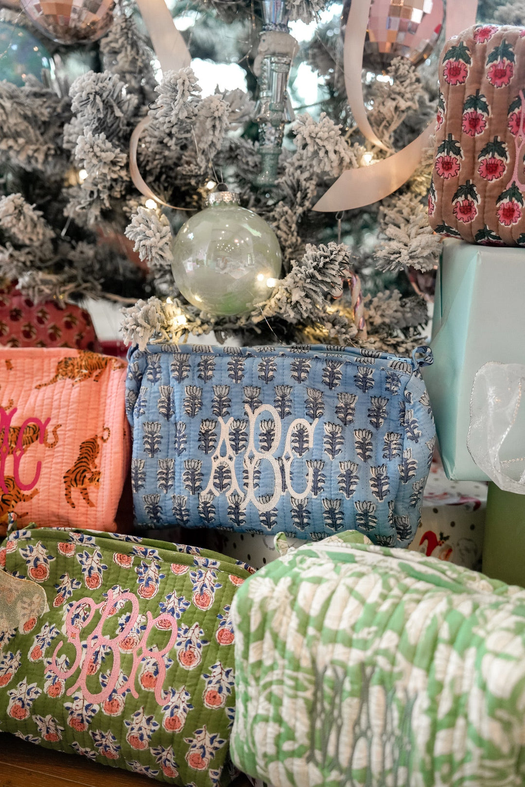 Quilted Block-Print Makeup Bag