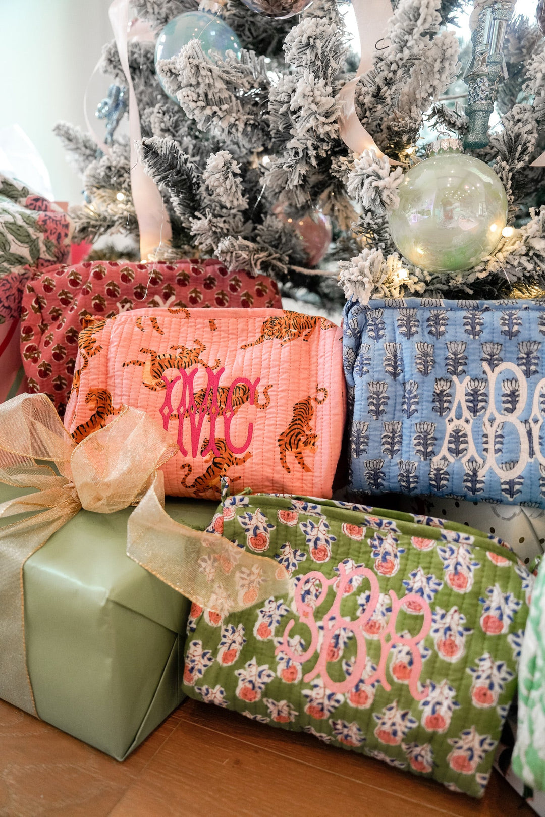 Quilted Block-Print Makeup Bag