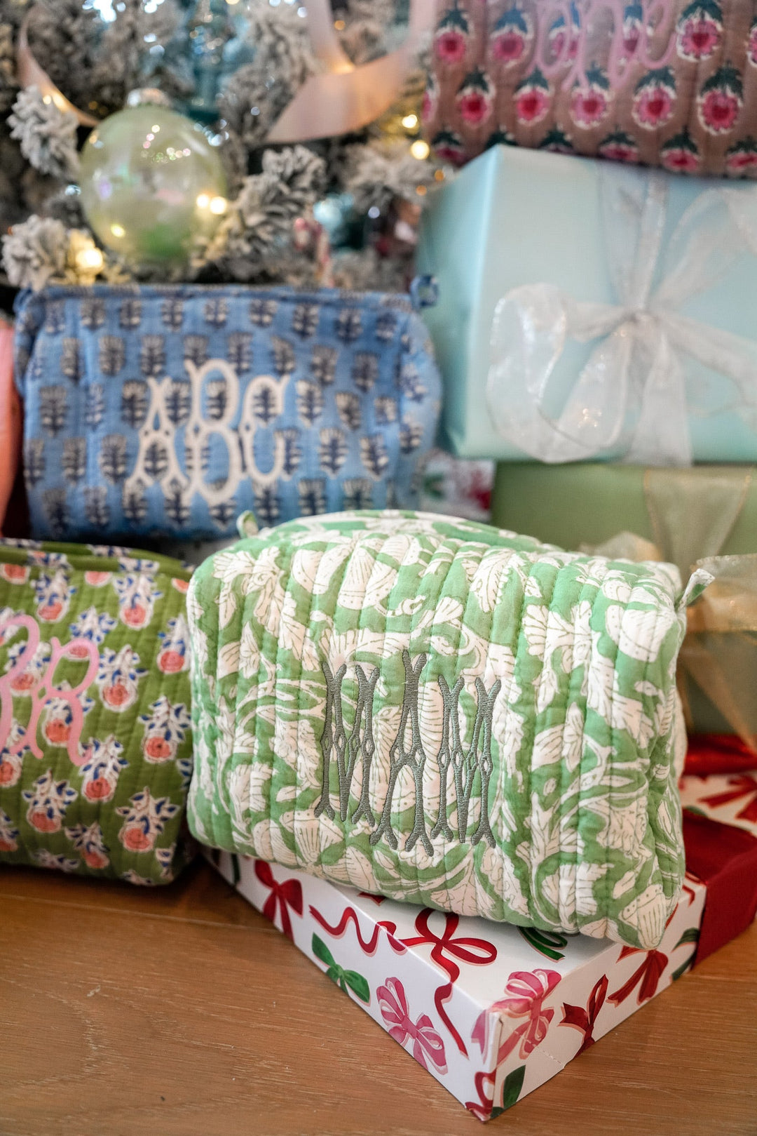 Quilted Block-Print Makeup Bag