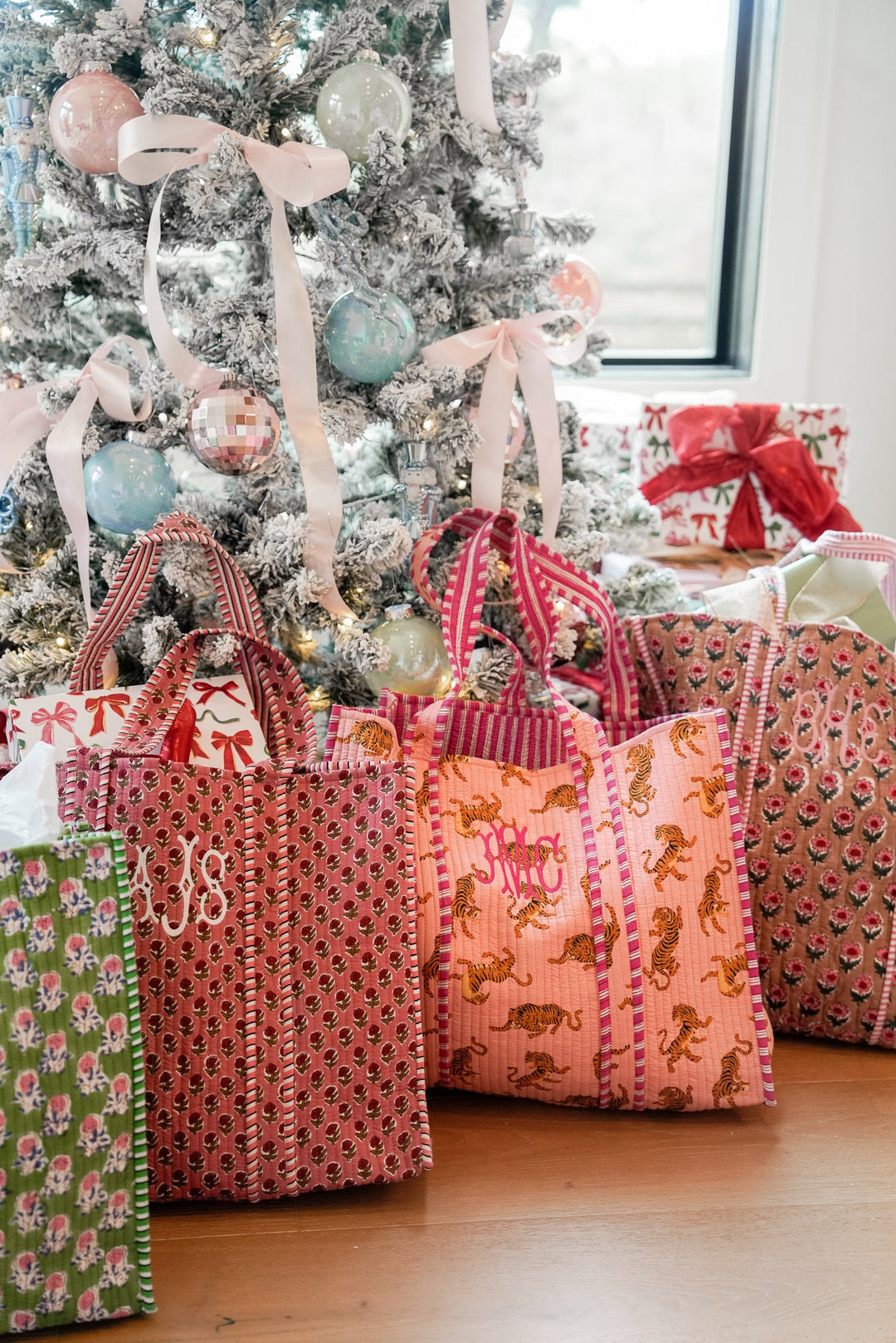 Quilted Block-Print Tote Bag