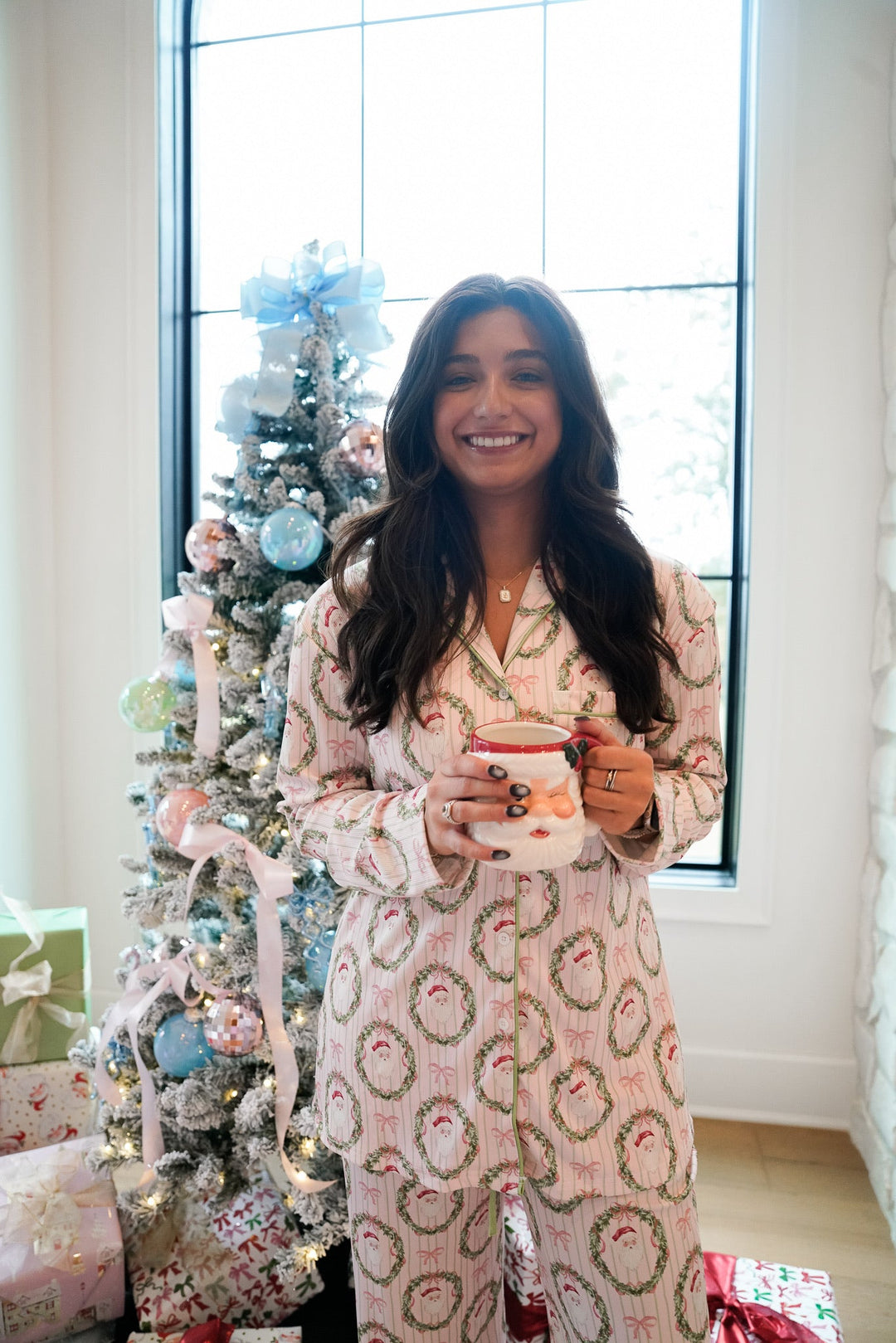 Pink Santa - Ribbed Long Pajama Set