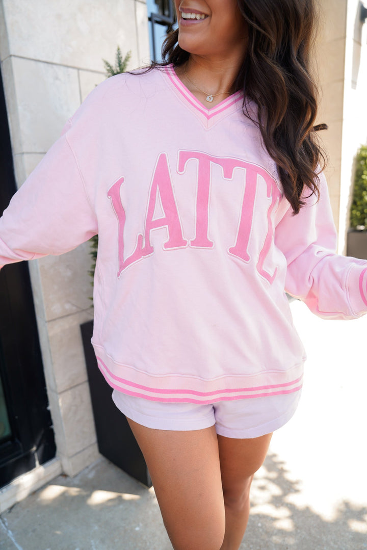 Latte - Pink Vintage V-Neck Sweatshirt